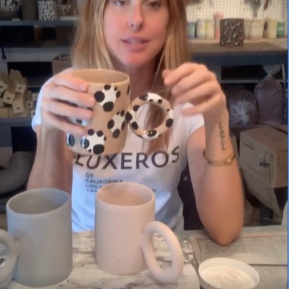 NWOT New LUX EROS Handmade Tan Round Handle Spotted Leopard Artsy Ceramic Mug - Picture 15 of 17